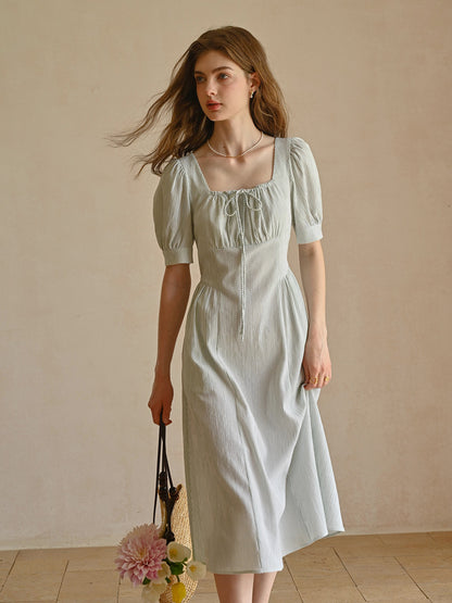 Alaiya lace paneled cutout puff sleeve dress