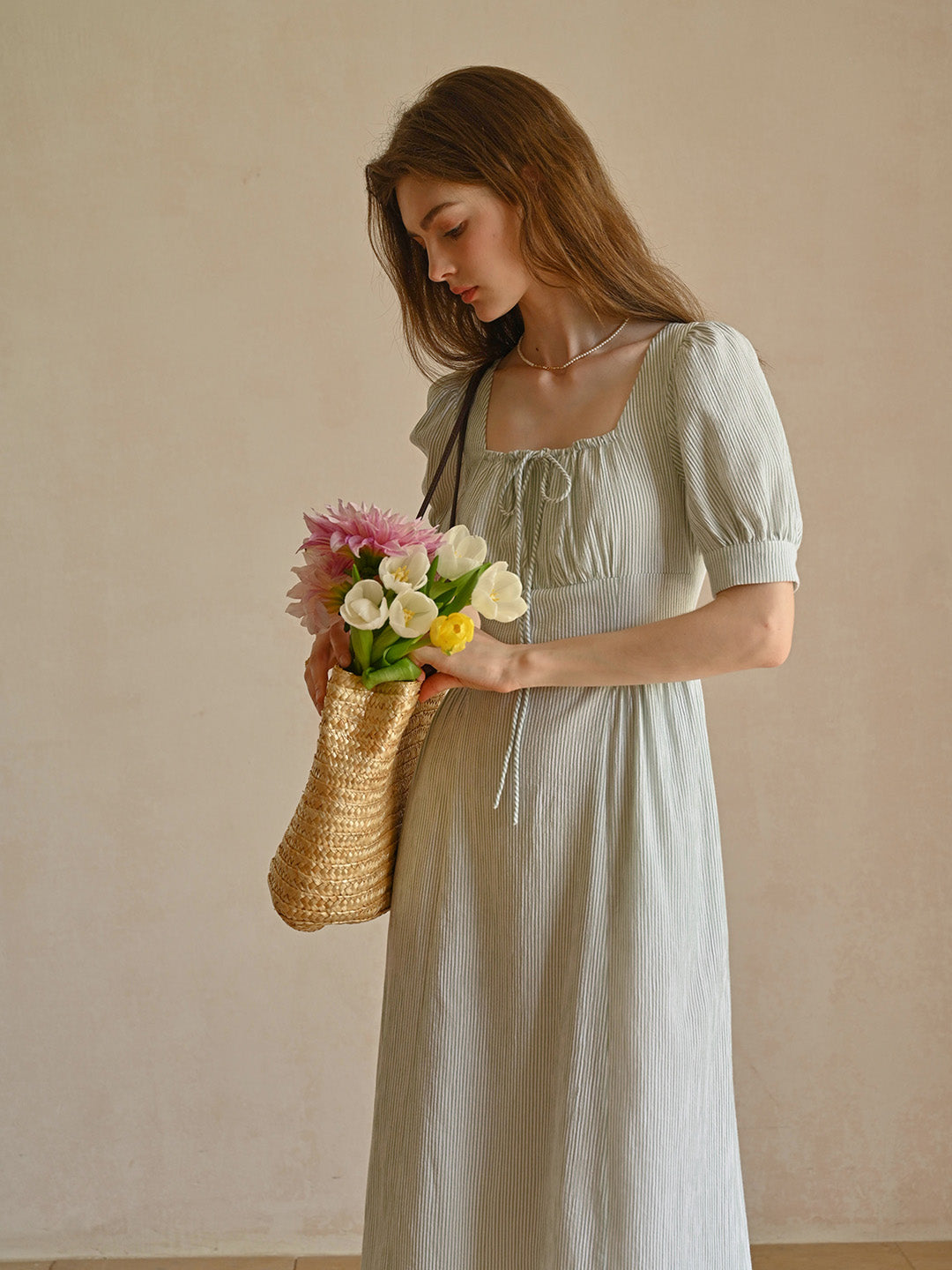 Alaiya lace paneled cutout puff sleeve dress