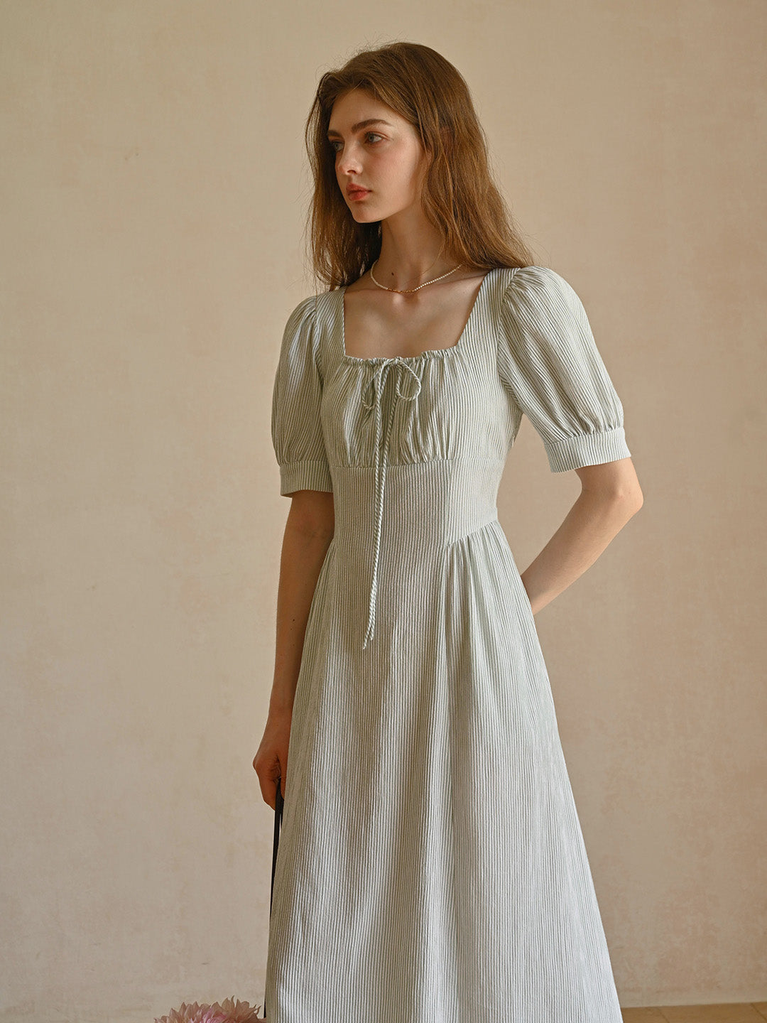 Alaiya lace paneled cutout puff sleeve dress