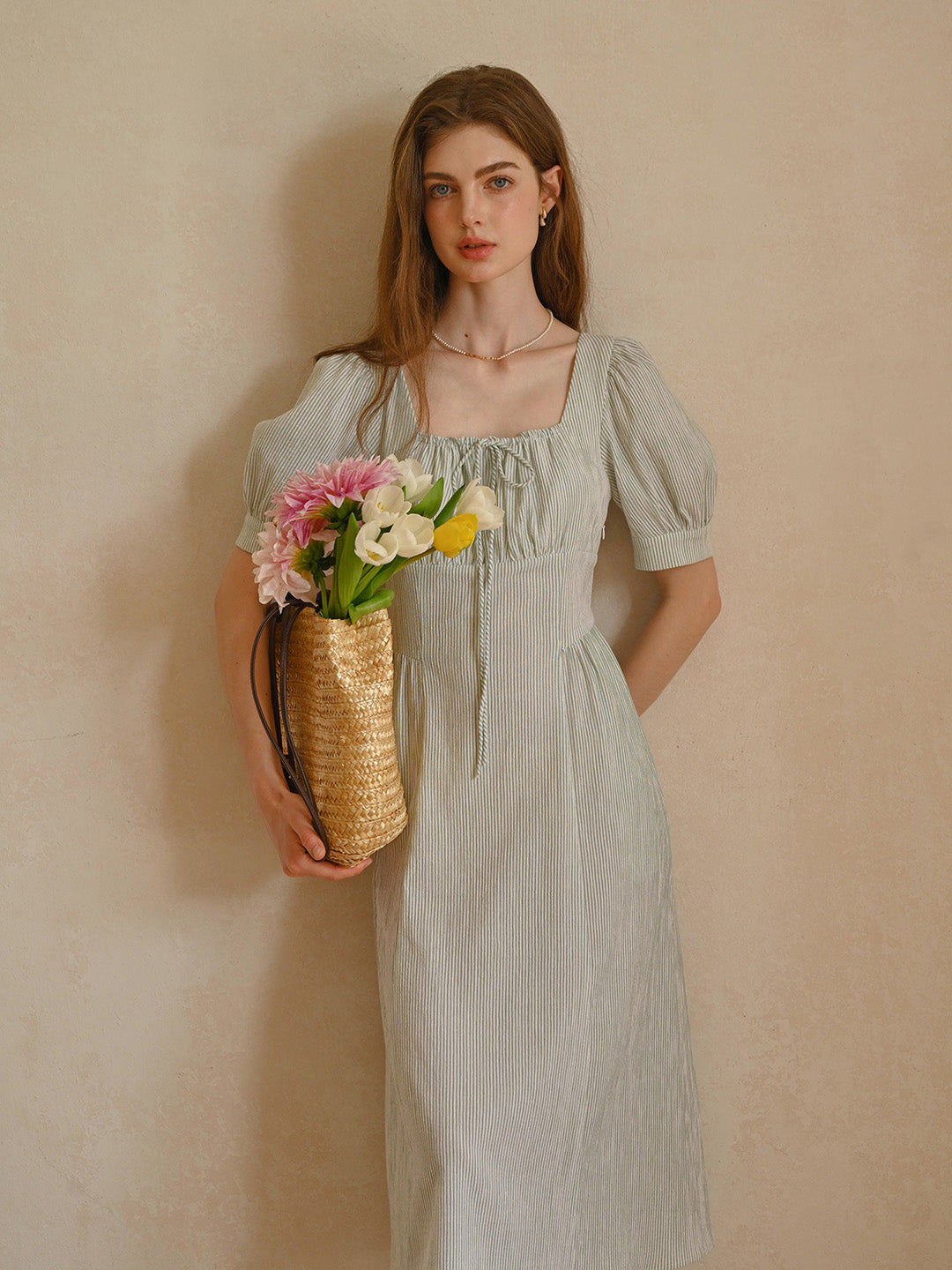 Alaiya lace paneled cutout puff sleeve dress