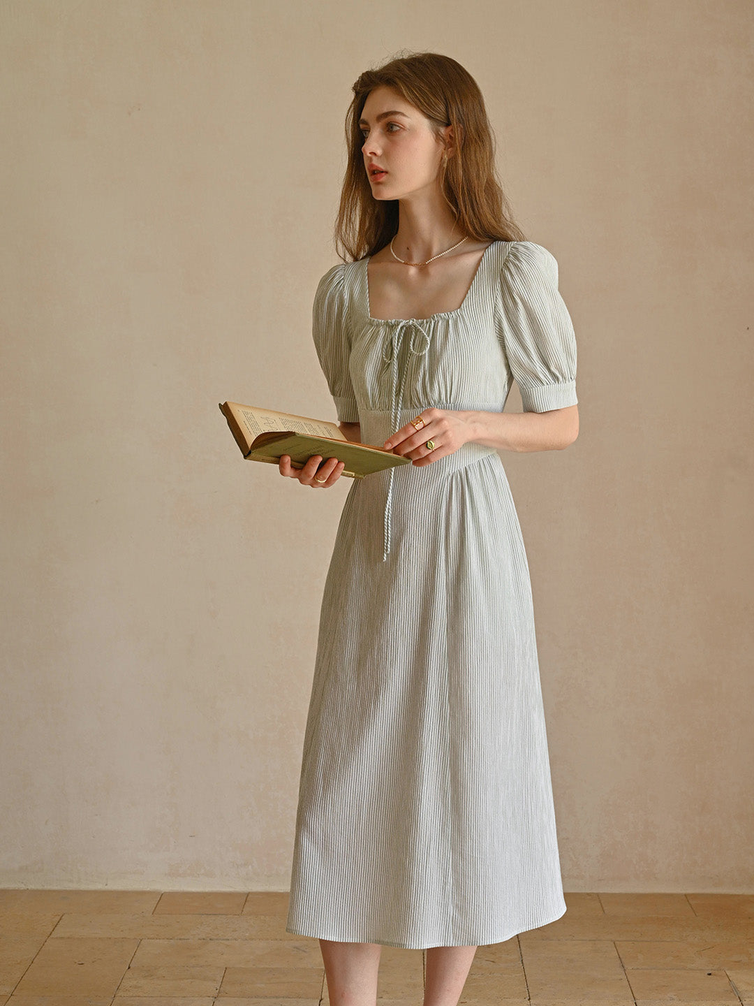 Alaiya lace paneled cutout puff sleeve dress