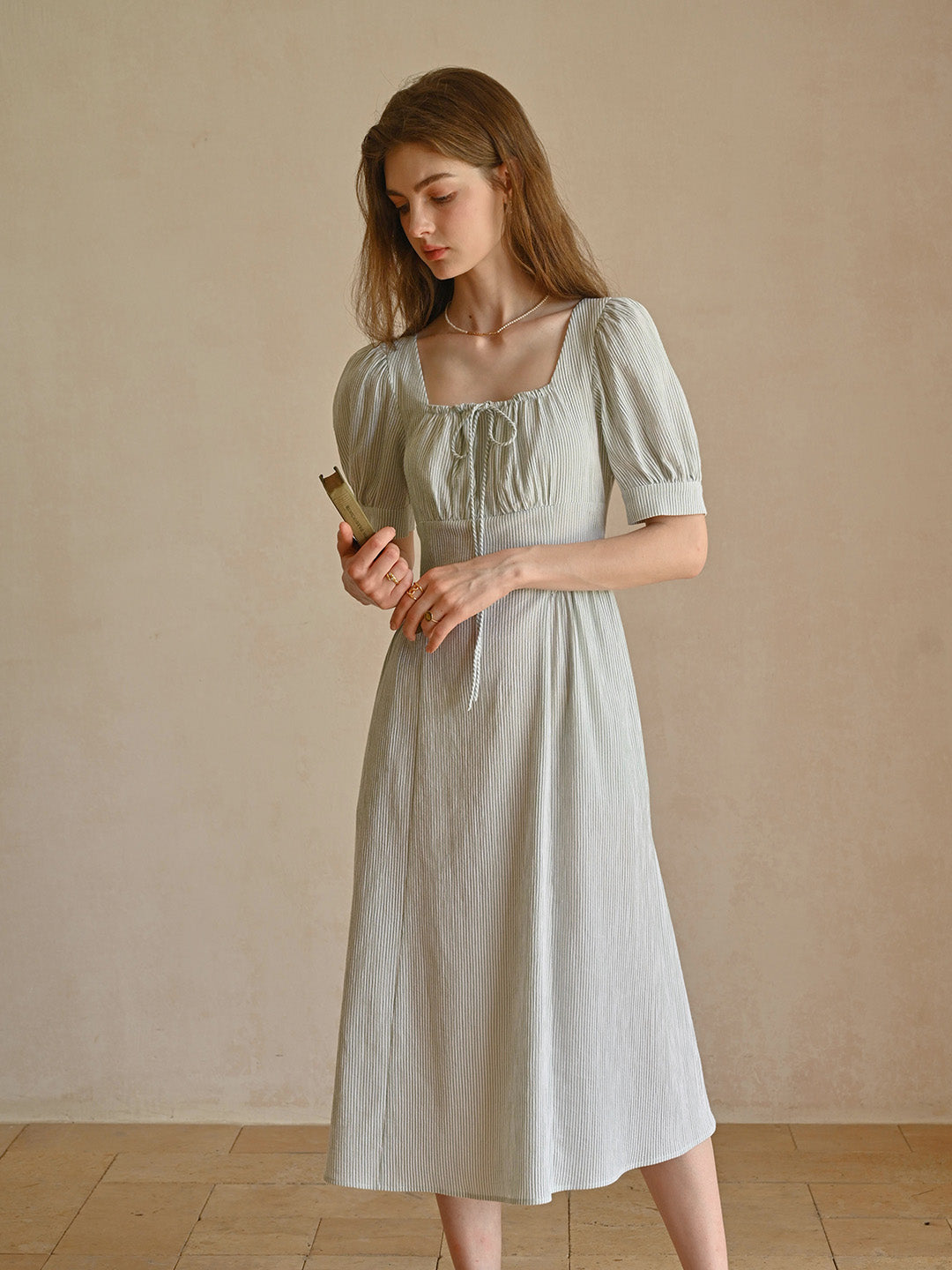 Alaiya lace paneled cutout puff sleeve dress