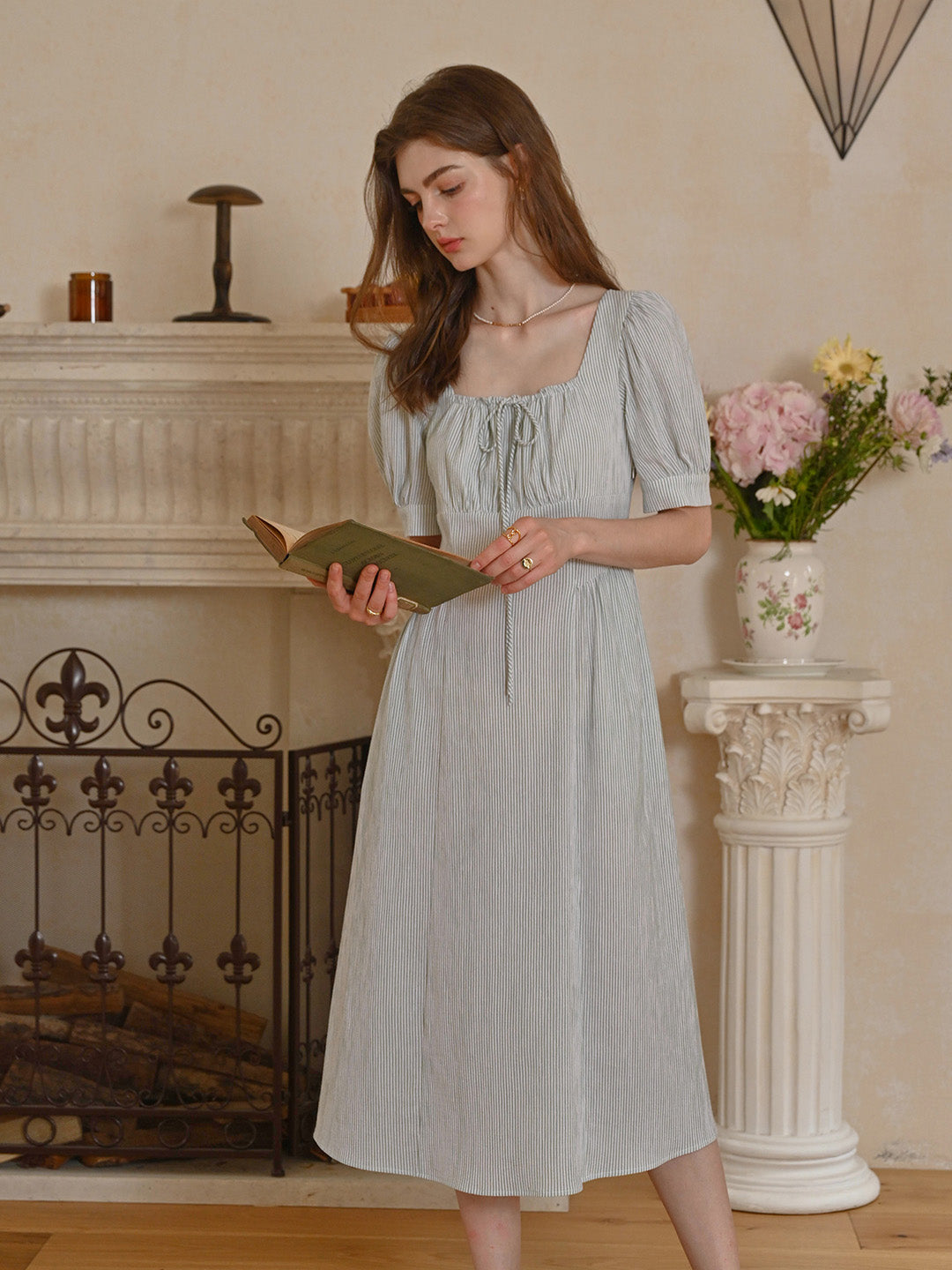 Alaiya lace paneled cutout puff sleeve dress