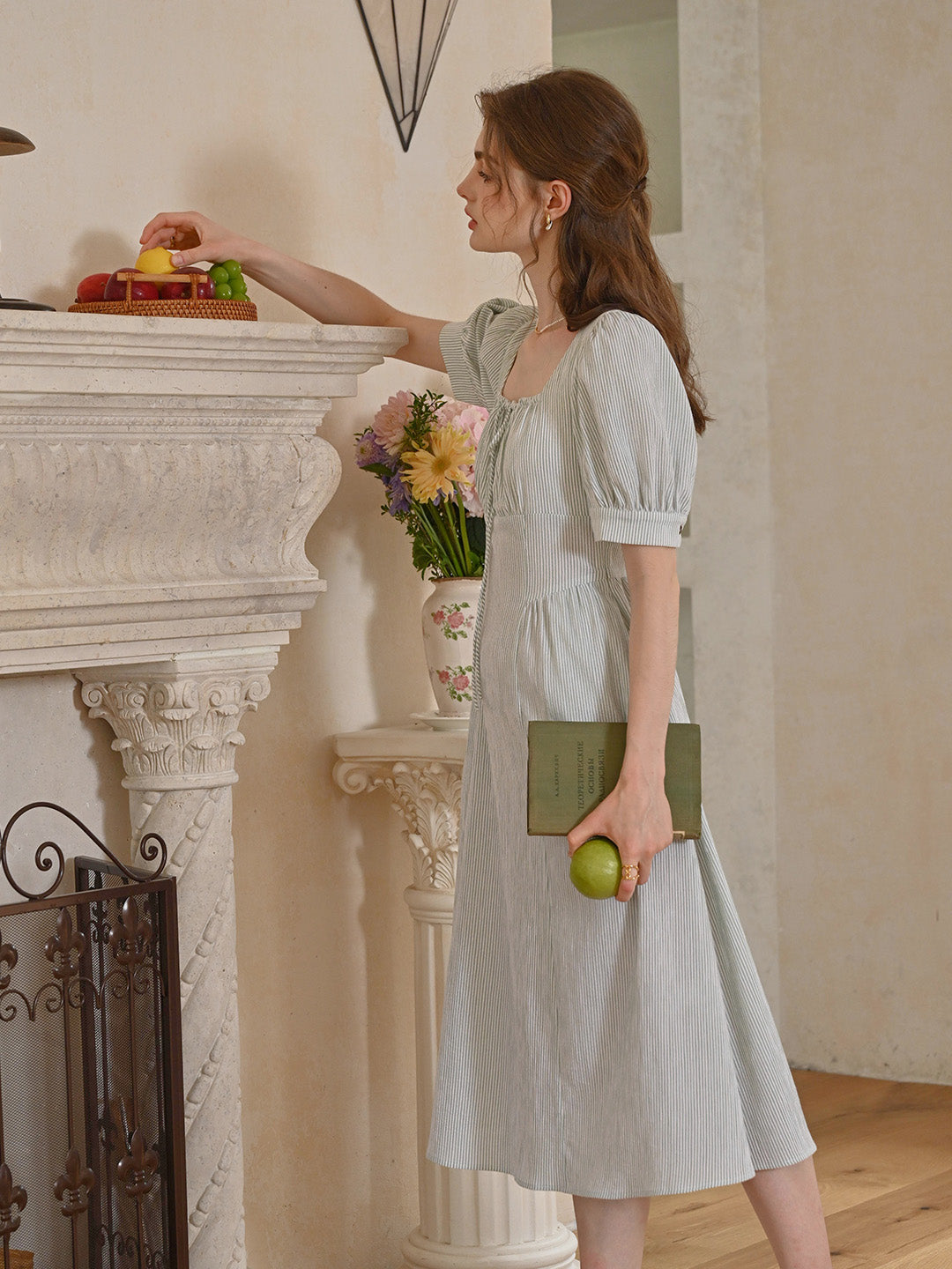 Alaiya lace paneled cutout puff sleeve dress