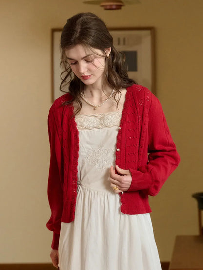 Amira V領棉質針織100%棉開襟衫