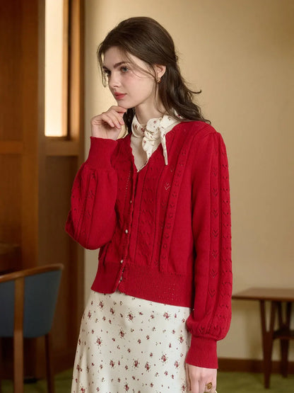 Amira V領棉質針織100%棉開襟衫