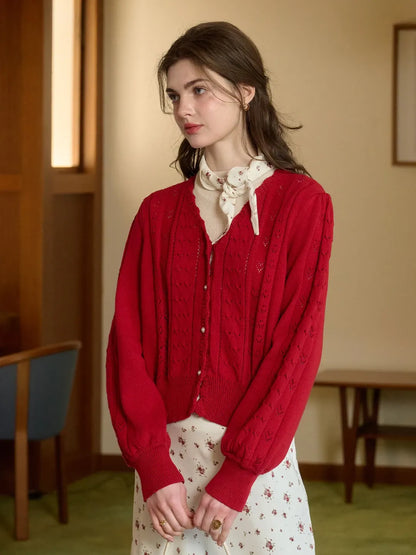 Amira V領棉質針織100%棉開襟衫