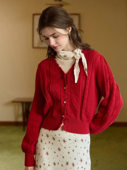 Amira V領棉質針織100%棉開襟衫