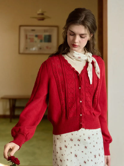 Amira V領棉質針織100%棉開襟衫