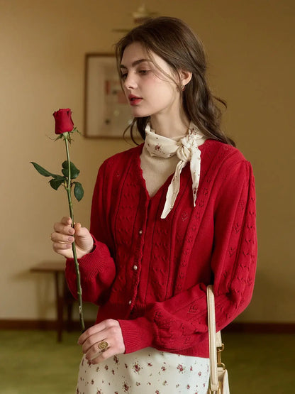 Amira V領棉質針織100%棉開襟衫