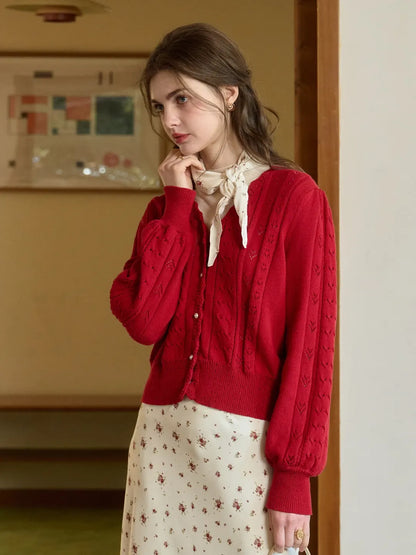 Amira V領棉質針織100%棉開襟衫