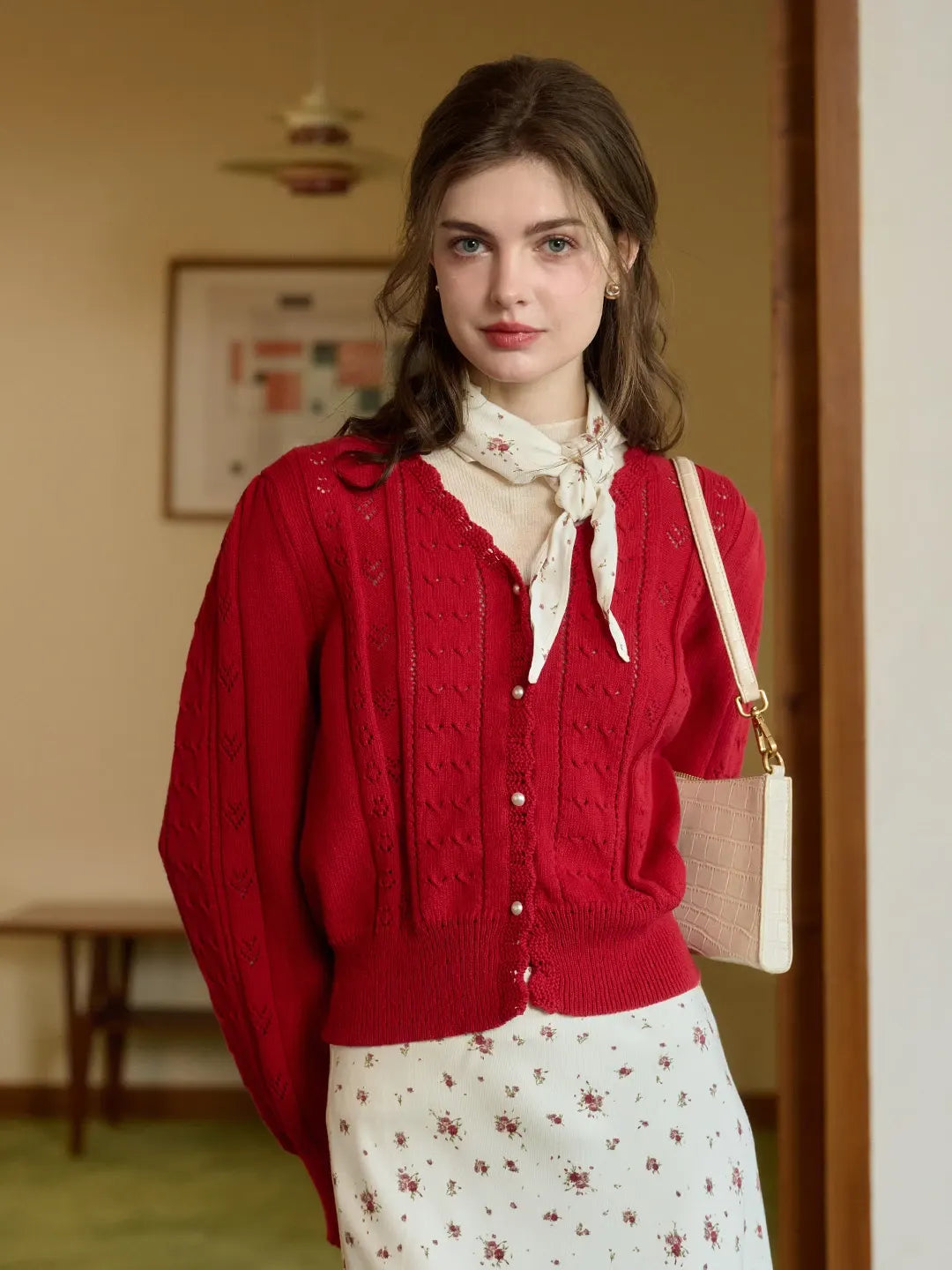 Amira V領棉質針織100%棉開襟衫