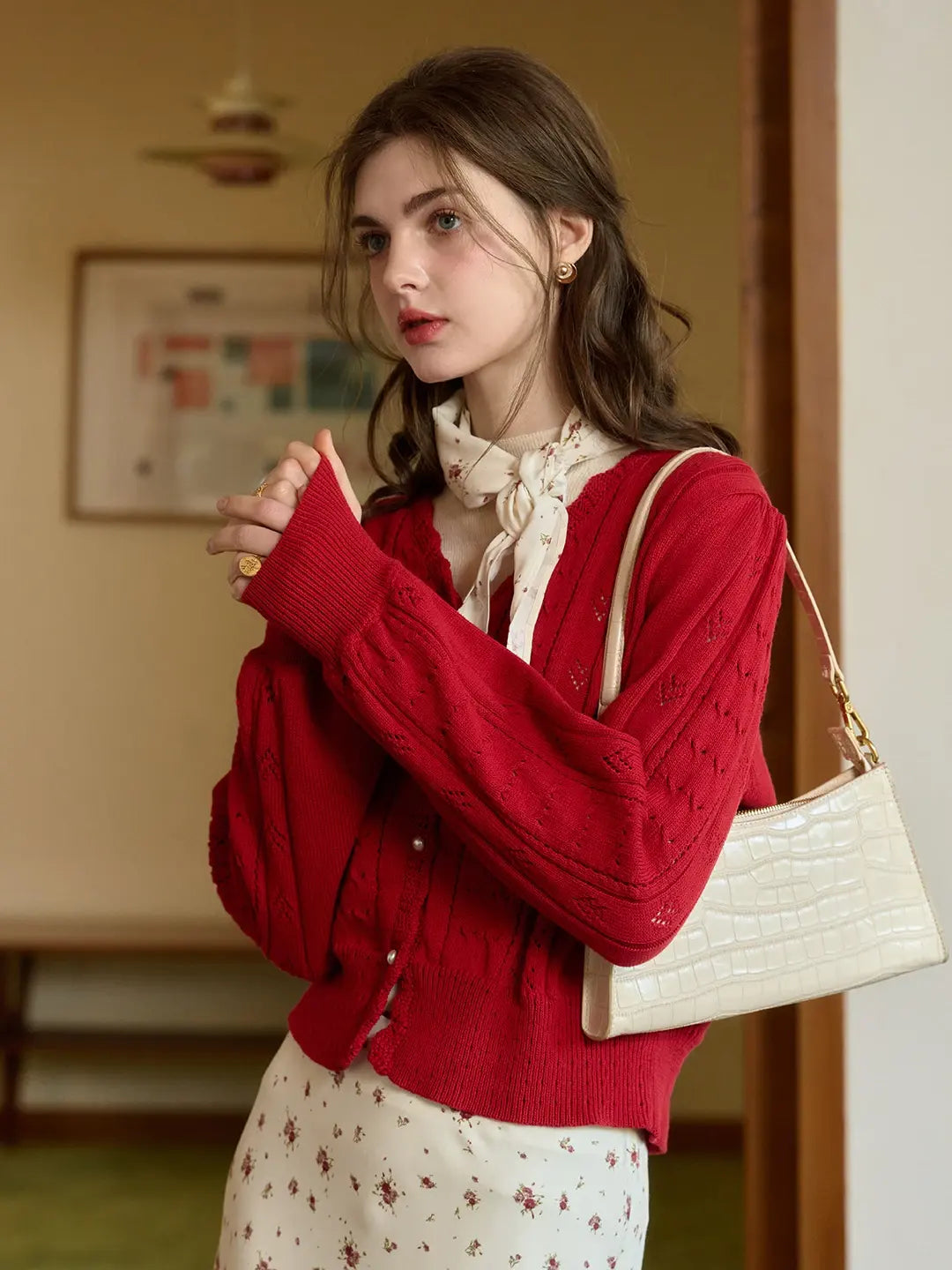 Amira V領棉質針織100%棉開襟衫