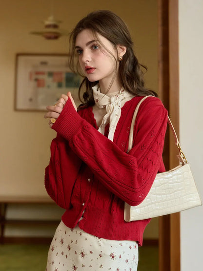 Amira V領棉質針織100%棉開襟衫