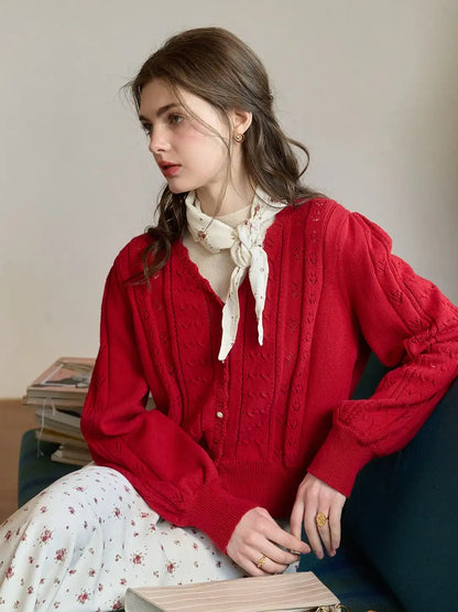 Amira V領棉質針織100%棉開襟衫