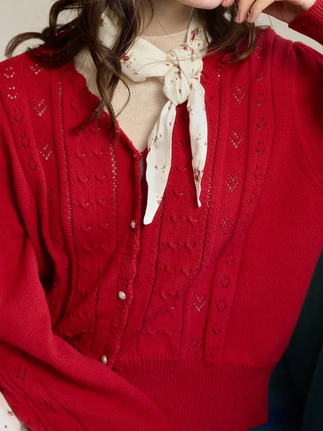 Amira V領棉質針織100%棉開襟衫