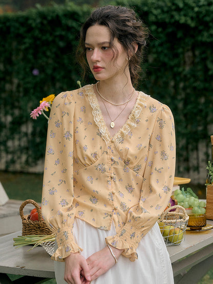 【Final Sale】Laurel V-Neck Floral Blouse - Green