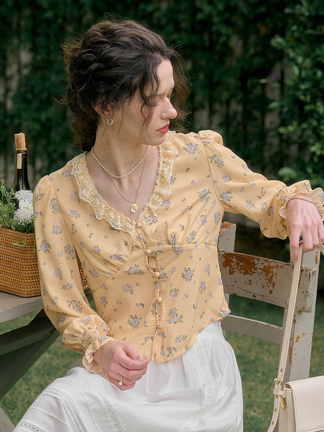 【Final Sale】Laurel V-Neck Floral Blouse - Yellow