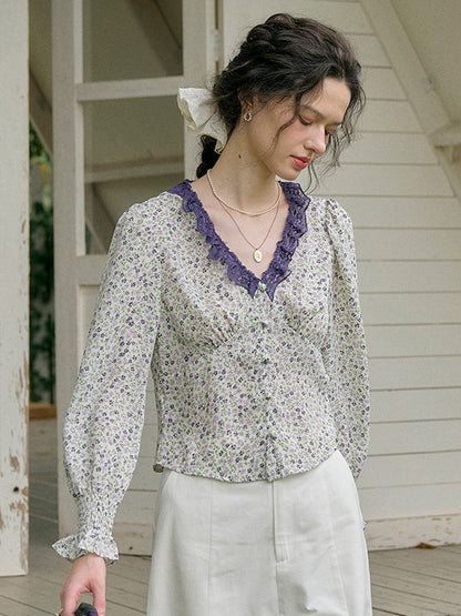 【Final Sale】Laurel V-Neck Floral Blouse - Dark Yellow