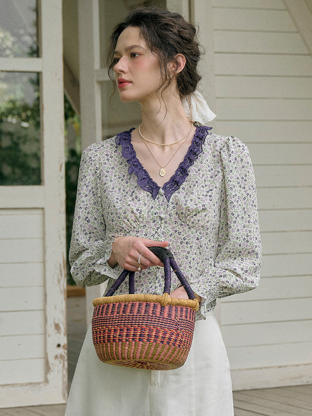 【Final Sale】Laurel V-Neck Floral Blouse - Dark Yellow