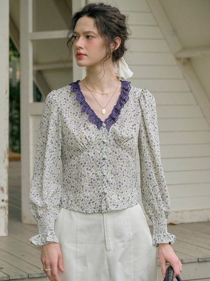 【Final Sale】Laurel V-Neck Floral Blouse - Dark Yellow