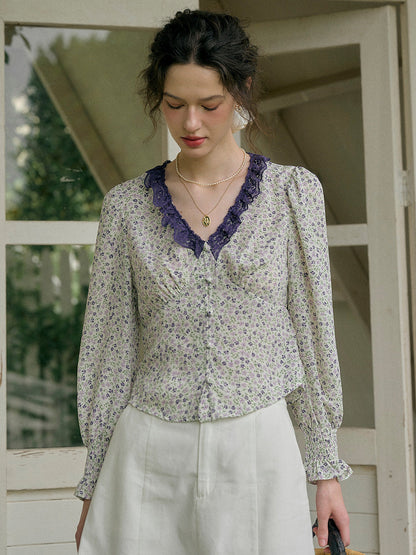 【Final Sale】Laurel V-Neck Floral Blouse - Dark Yellow