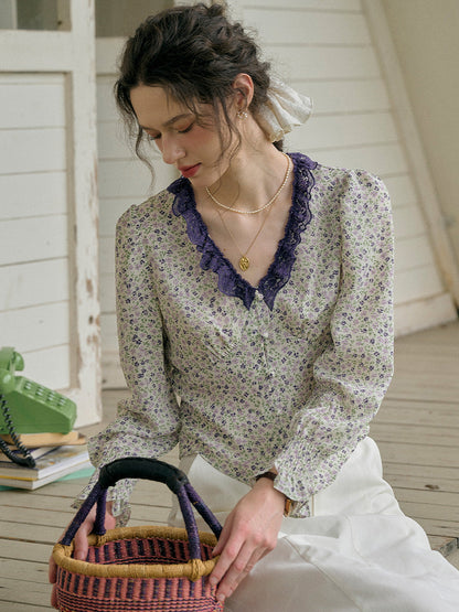 【Final Sale】Laurel V-Neck Floral Blouse - Dark Yellow