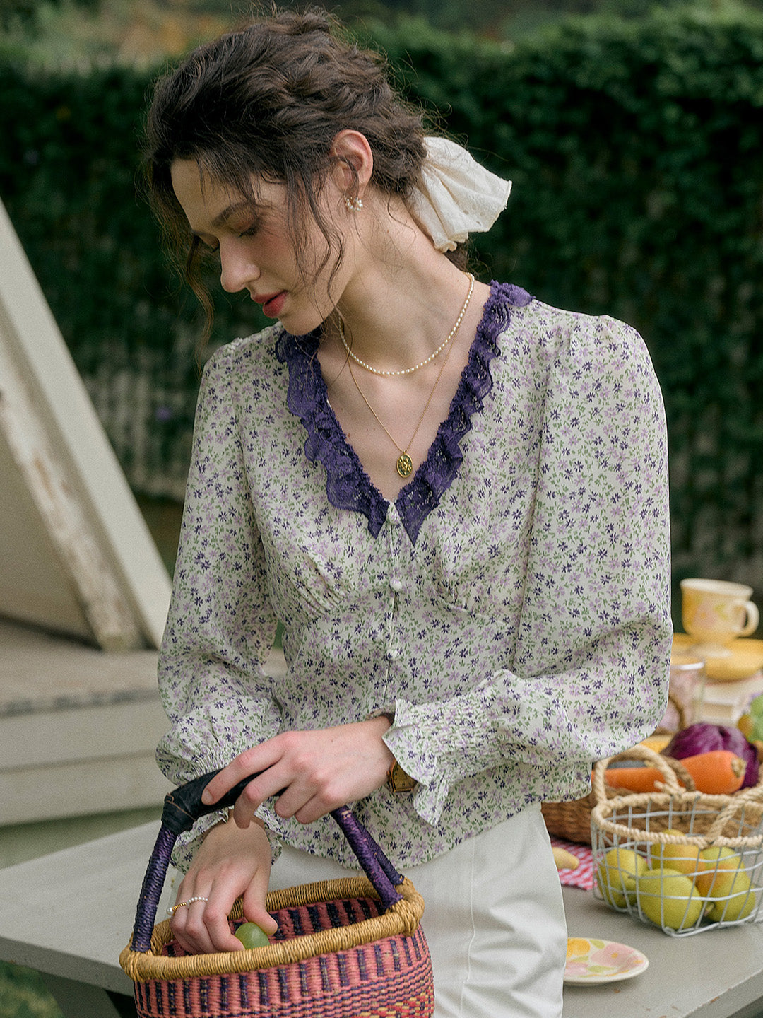 【Final Sale】Laurel V-Neck Floral Blouse - Dark Yellow