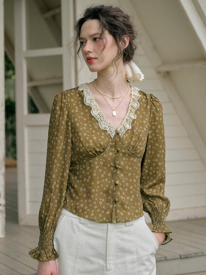 【Final Sale】Laurel V-Neck Floral Blouse - Dark Yellow