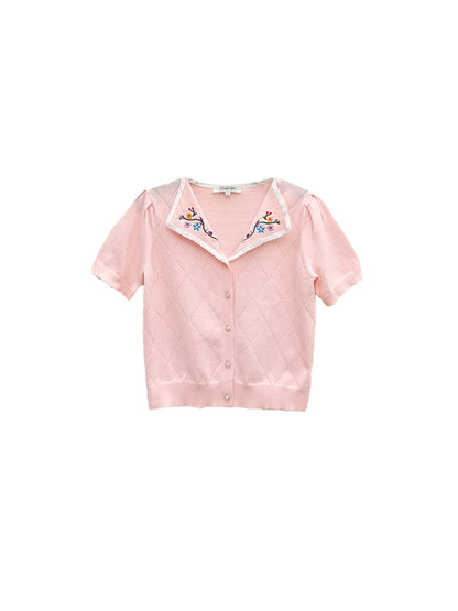 【Final Sale】Anneliese V-Neck Embroidery Knit Blouse