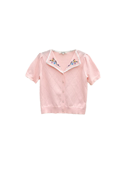 【Final Sale】Anneliese V-Neck Embroidery Knit Blouse