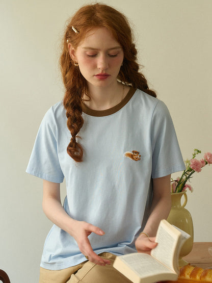 【Final Sale】Daphne Round Neck Embroidery 100% Cotton T-shirt