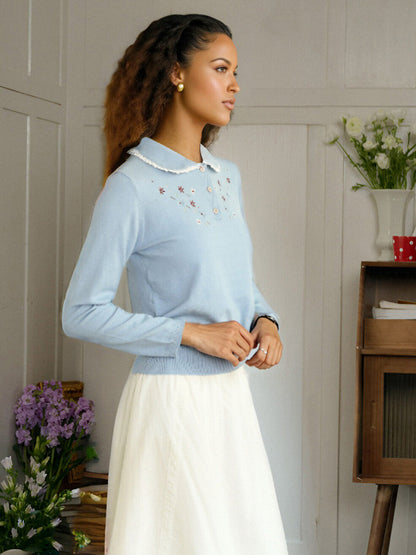 【Final Sale】Martha Peter Pan Collar Embroidery Sweater