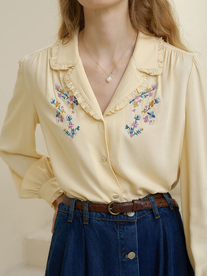 【Final Sale】Convallaria Floral Embroidered Green Puff Top