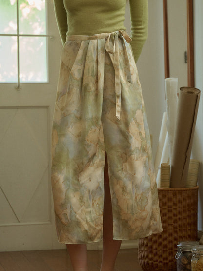 Isabela 油畫緞面半身裙