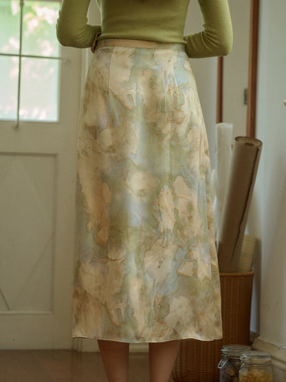 Isabela 油畫緞面半身裙