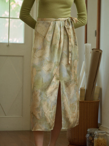 Isabela 油畫緞面半身裙