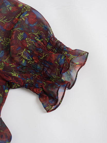 Kora V領印花加大碼洋裝