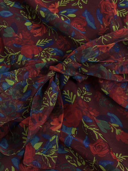 Kora V領印花加大碼洋裝