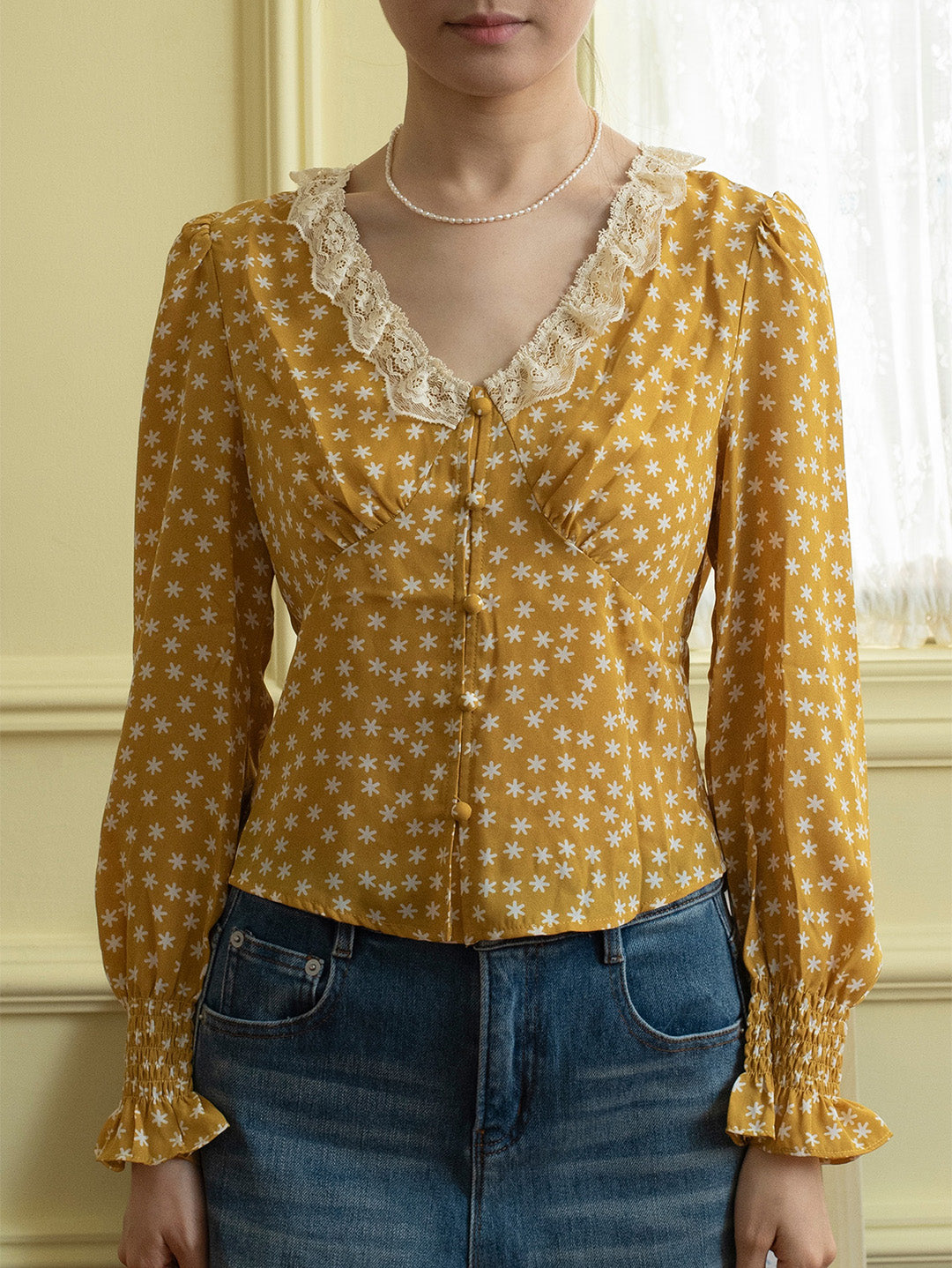 【Final Sale】Laurel V-Neck Floral Blouse - Yellow