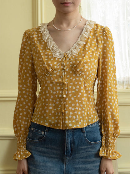 【Final Sale】Laurel V-Neck Floral Blouse - Yellow