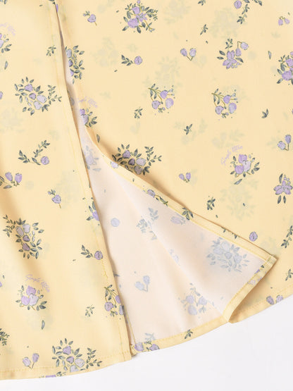 【Final Sale】Magnolia Printed Floral Yellow Midi Dress