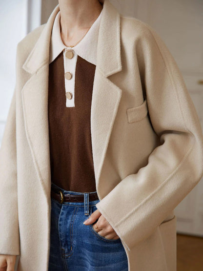 Alyssa apricot suit collar mid-length wool coat