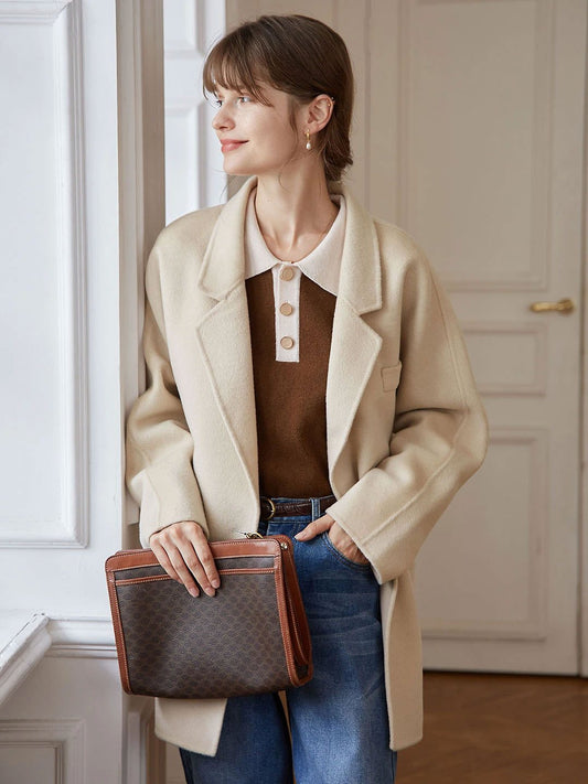Alyssa apricot suit collar mid-length wool coat