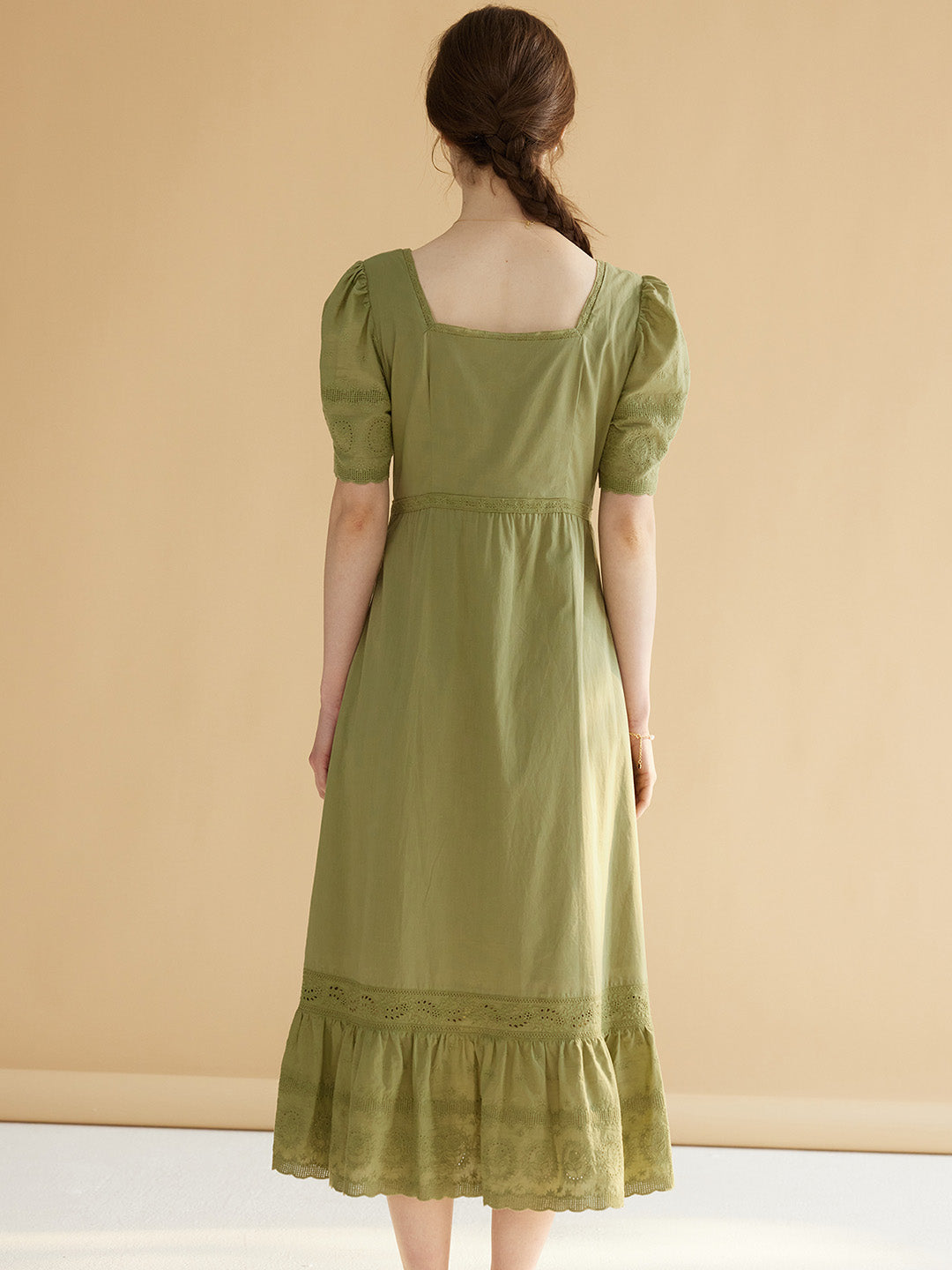 Adrianna 方領泡泡袖綠色連衣裙
