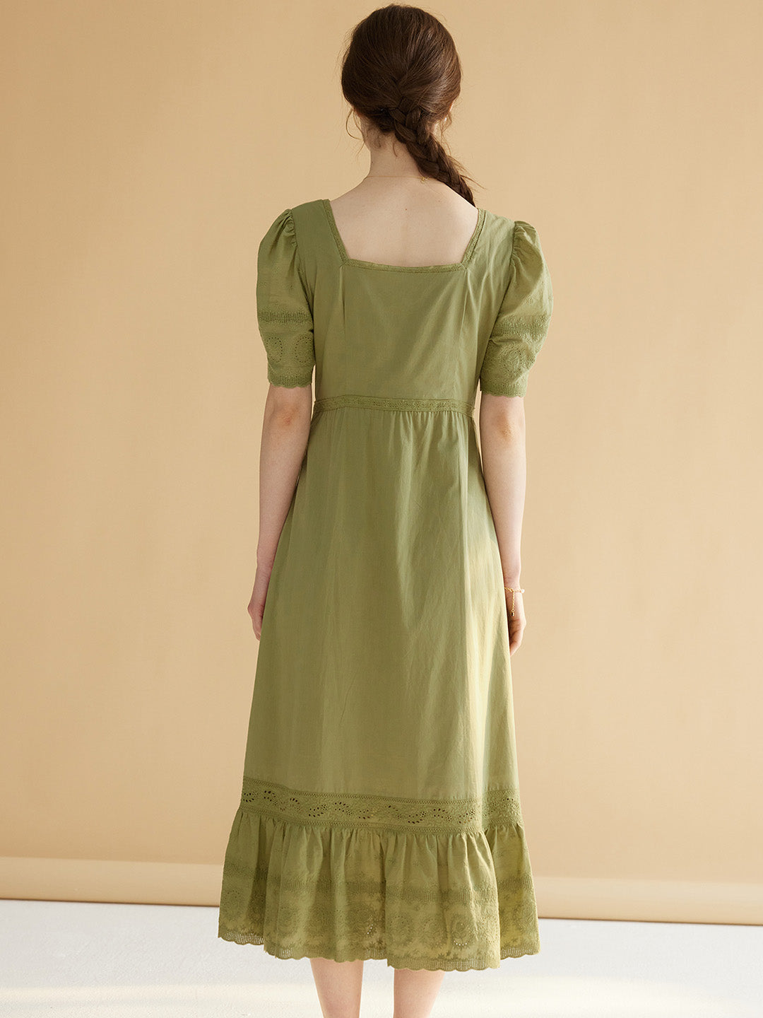 Adrianna square neck puff sleeve green dress