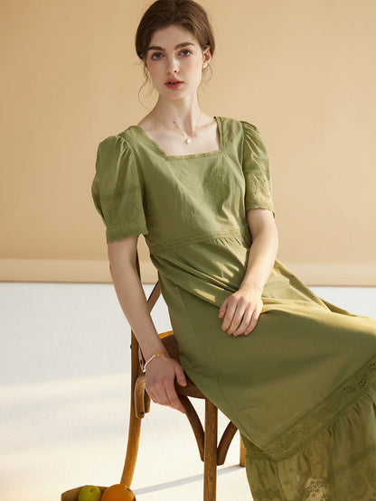 Adrianna square neck puff sleeve green dress