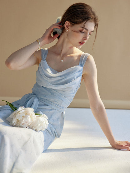Jaylah 原創芭蕾女孩印花法式盪領吊帶裙
