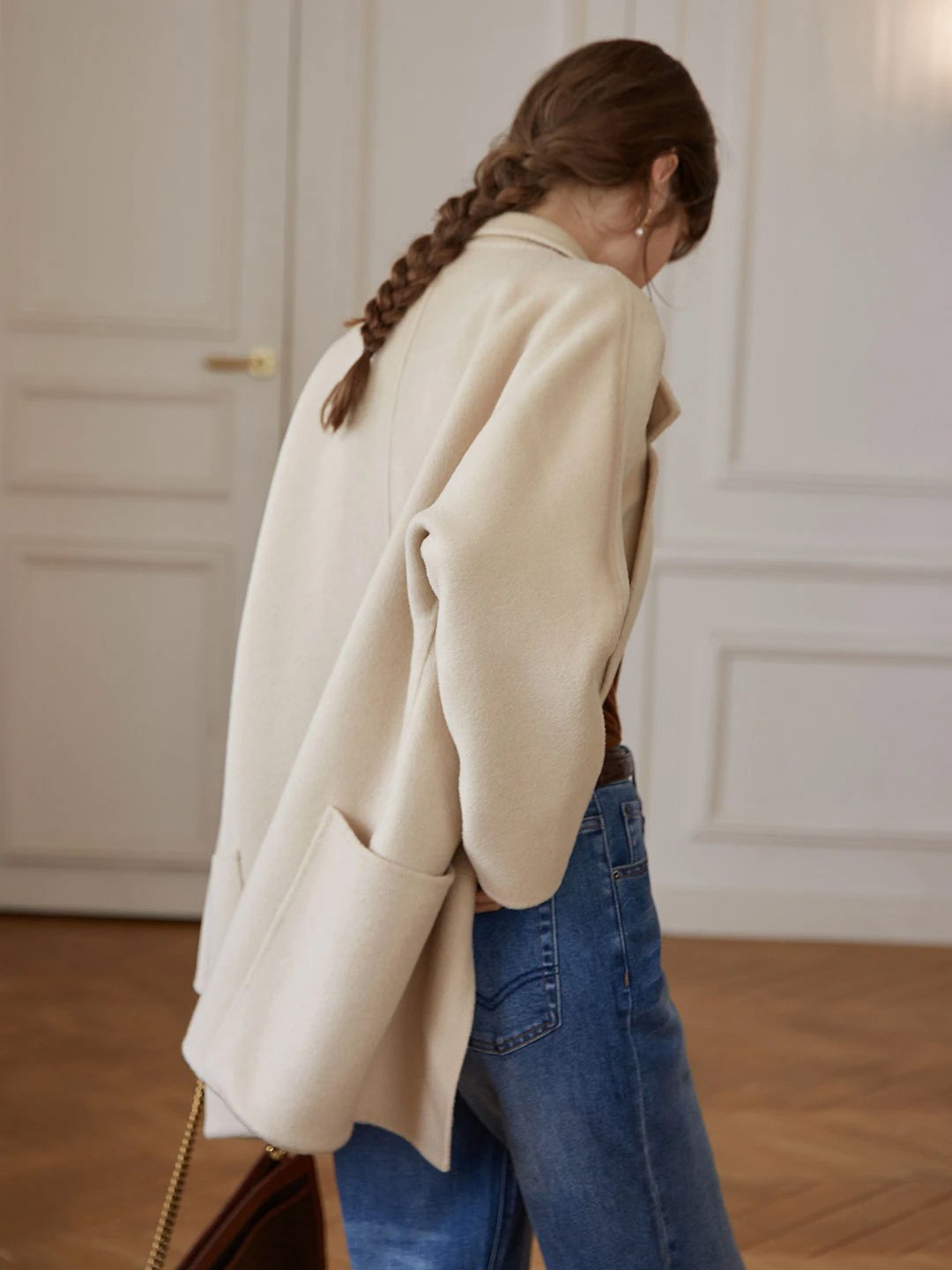 Alyssa apricot suit collar mid-length wool coat