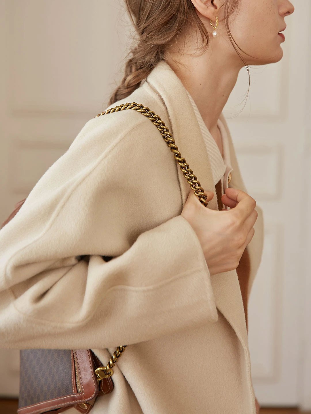 Alyssa apricot suit collar mid-length wool coat